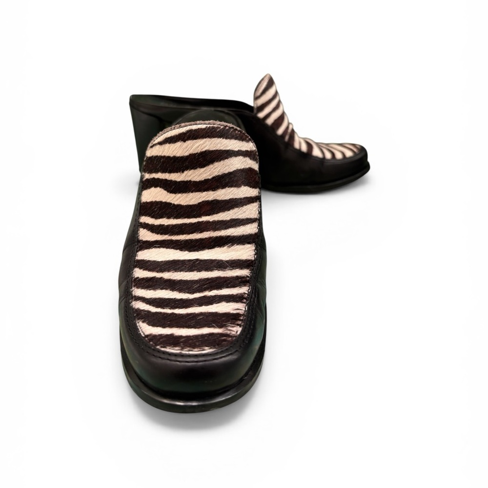 Franco Sarto Black and White Zebra Print Leather Mules